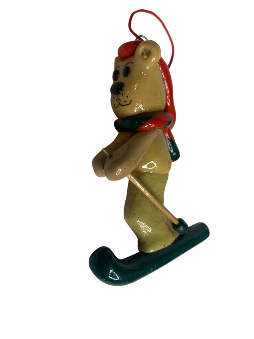 1990s Dough Ornament Skiing Bear Holiday Christmas 3.5 Inch