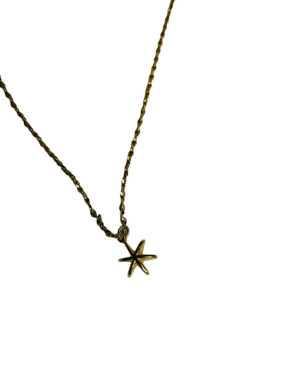 Goldtone Necklace 15.5 Inch Star Pendant Pearl Inset Delicate