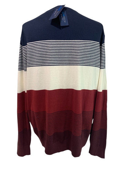 XXL NavTech by Nautica Mens New Striped Sweater Shipwreck Burgundy