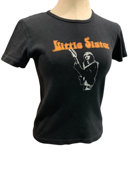 One Size John Galt Little Sister Womens Black Band Tshirt Brandy Melville