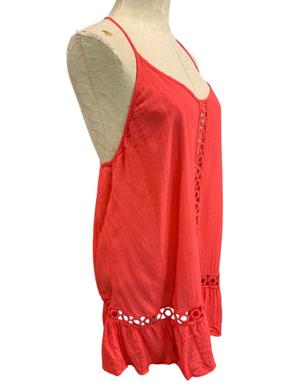 XS Chelsea28 Sheer Eyelet Coral Shirt Blouse Sleeveless Tunic