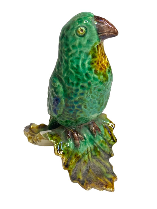 Vintage Majolica Portugal Figural Green Parrot Frog 5 Inch