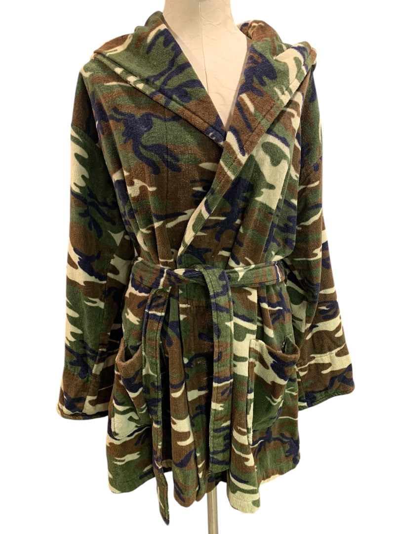 Medium TJ Lawford Womens Terry Camo Hooded Bathrobe Pockets