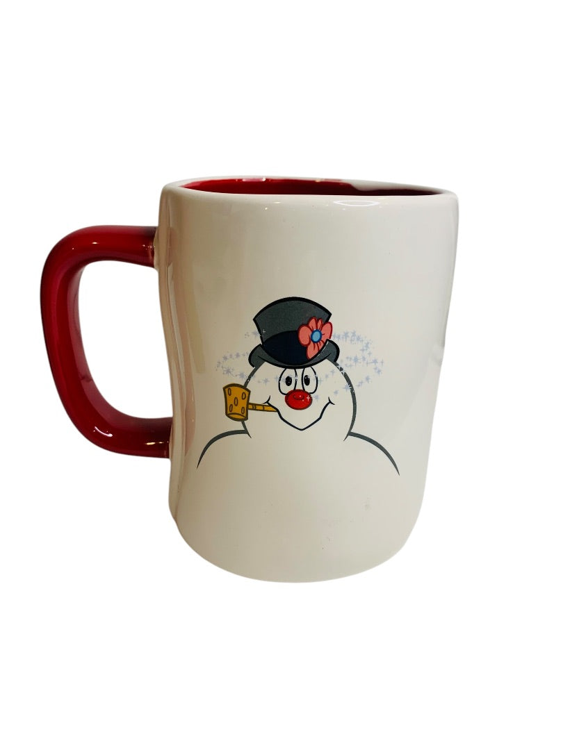 Rae Dunn by Magenta Frosty the Snowman Double Sided 24 oz Mug Red Interior