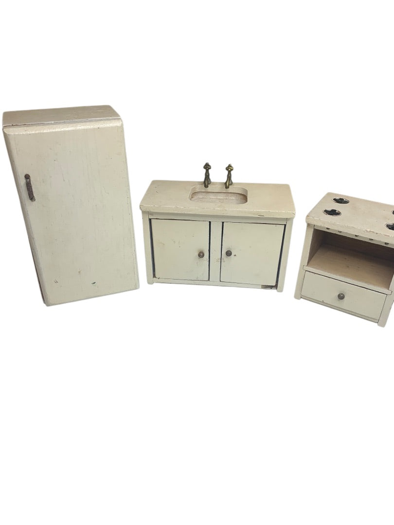 Vintage Wooden Miniature Dollhouse 1:12 Kitchen Farmhouse Set