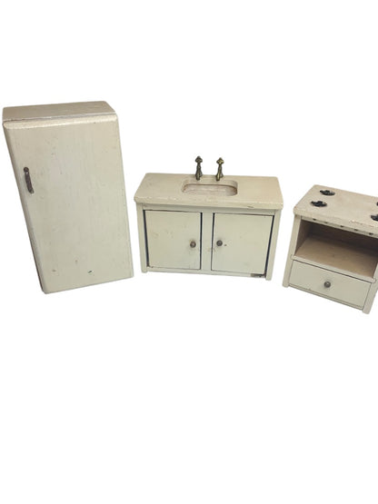 Vintage Wooden Miniature Dollhouse 1:12 Kitchen Farmhouse Set