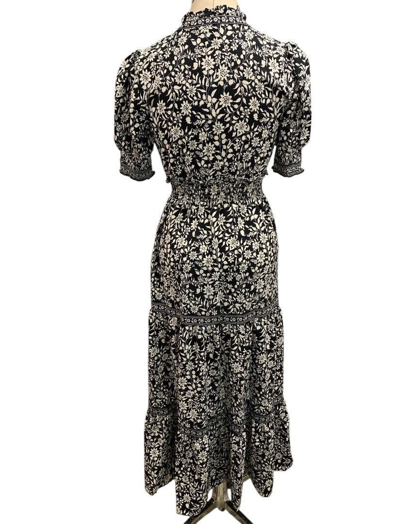 XS Max Studio New Floral Tiered Maxidress Black White Boho