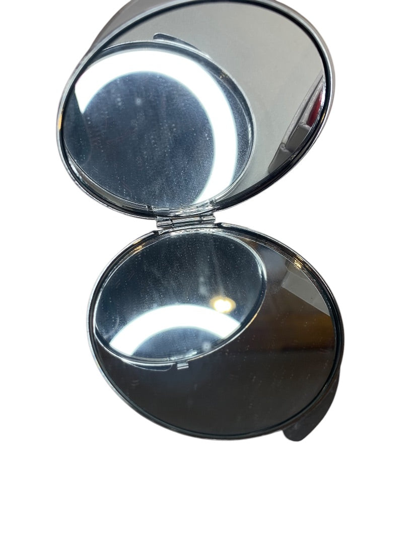 Macys Gothic Rose Mirrored Compact Silvertone Black Glass