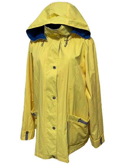 XL Neyelle Lined Womens Hooded Snap Closure Raincoat Pockets Yellow