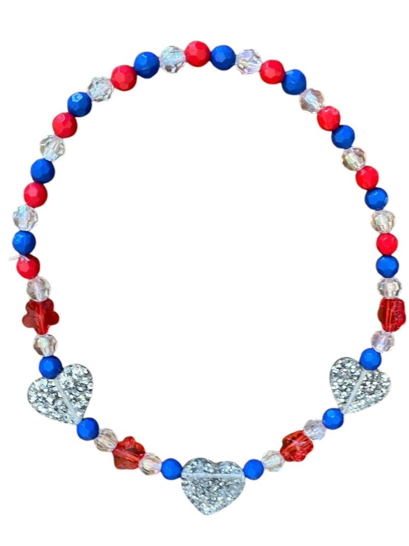 Girls Stretch Necklace Acrylic Beaded Overhead Red Blue Sparkle