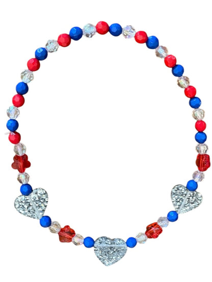Girls Stretch Necklace Acrylic Beaded Overhead Red Blue Sparkle