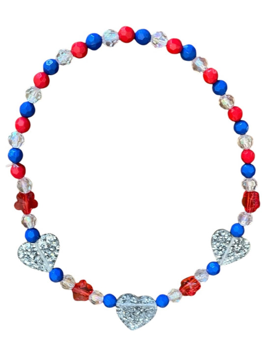 Girls Stretch Necklace Acrylic Beaded Overhead Red Blue Sparkle