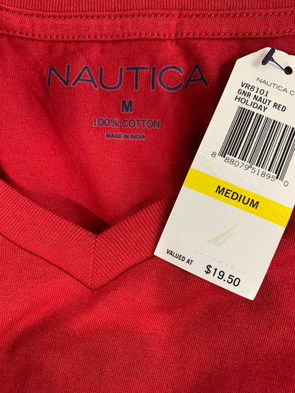 Medium Nautica Mens New  Red V-Neck Tshirt