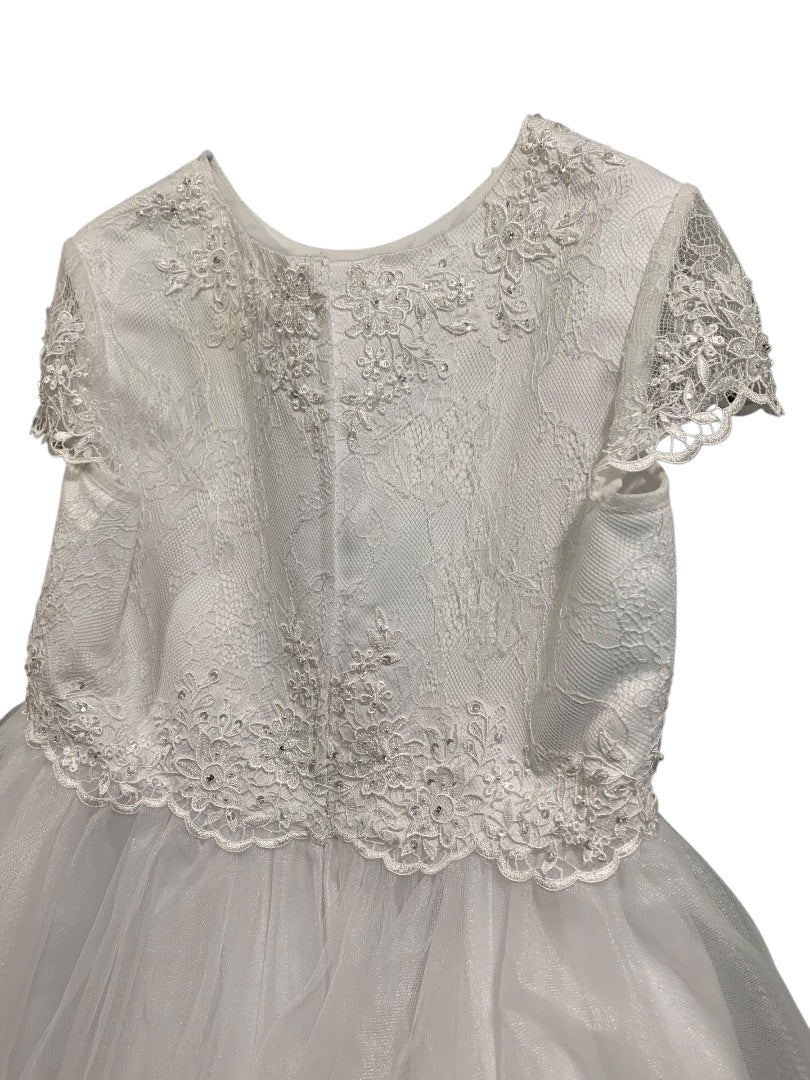 Size 8X Tall Joan Calabrese Girls First Communion Dress Beaded Lace Bodice