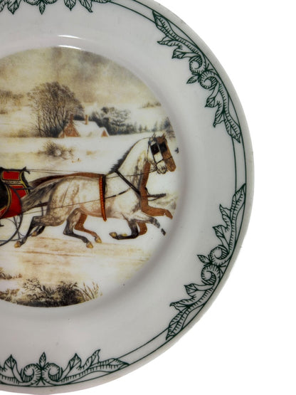Currier and Ives 2001 Decorative 8 Inch Plate Sleigh Horse Winter