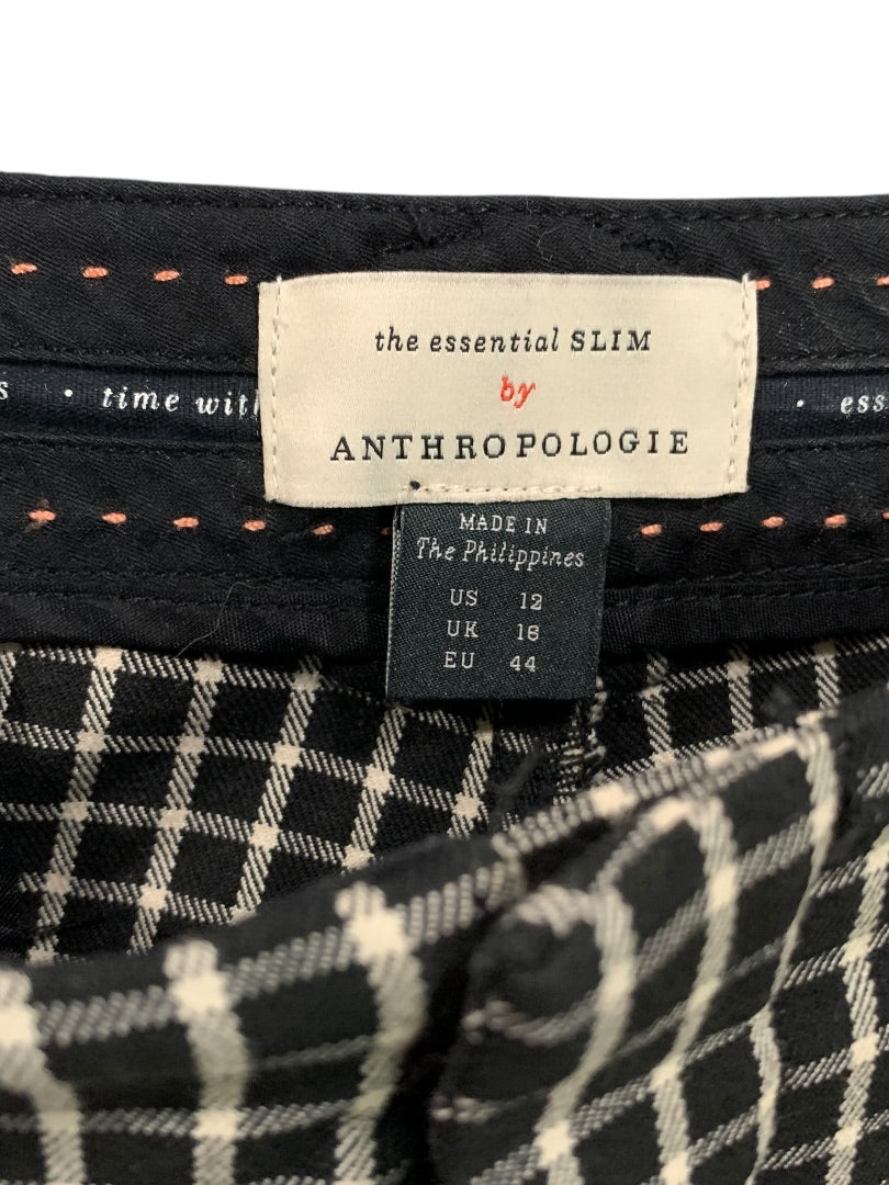 Size 12 Anthropologie Womens The Essential Slim Black White Crop Pants