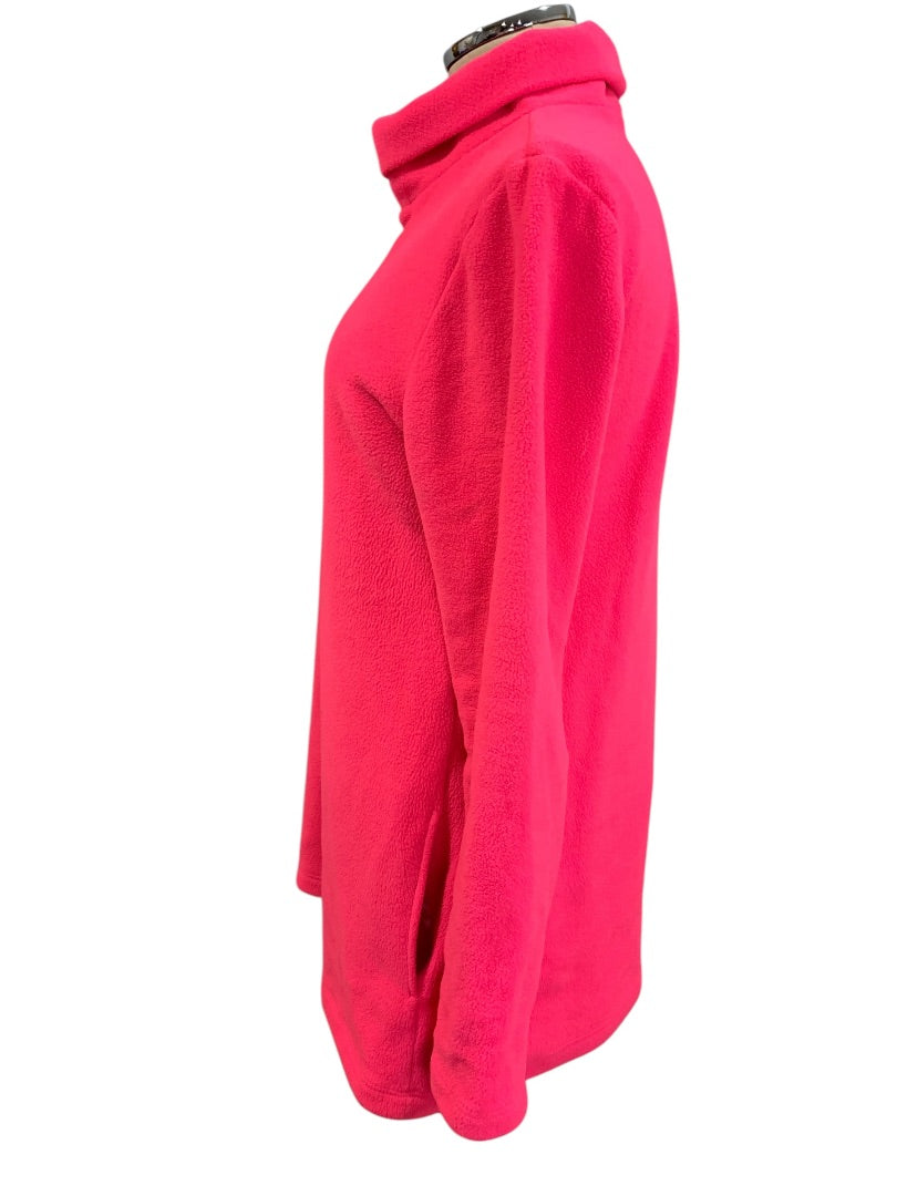 Large Dudley Stephens Womens Greenpoint Turtleneck in Vello Fleece Hot Pink Pockets