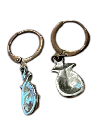 Pineapple Silvertone Copper Hook Faux Pearl 1.25" Pierced Earrings