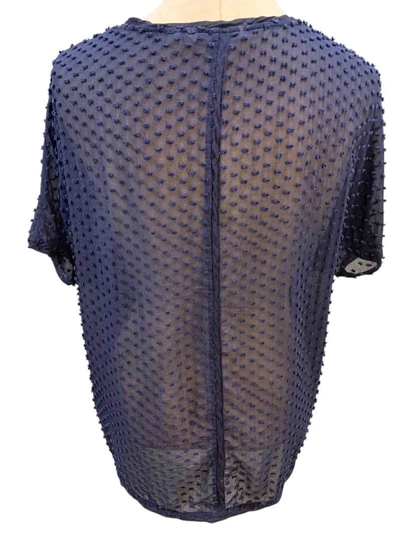 Size 6 Boden Womens Sheer Navy Blue Swiss Dot Shirt Silk Blend Pullover