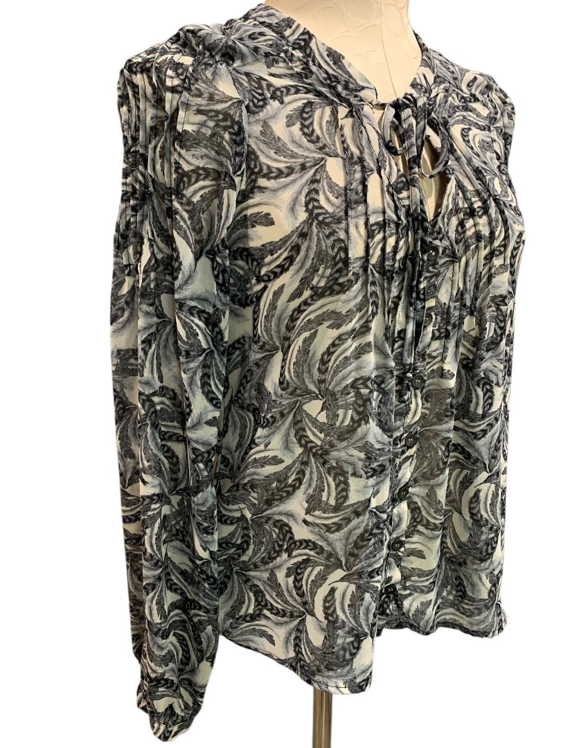 Medium Patterson J. Kincaid Womens Shirt Tie Neck Button Up Sheer Blouse