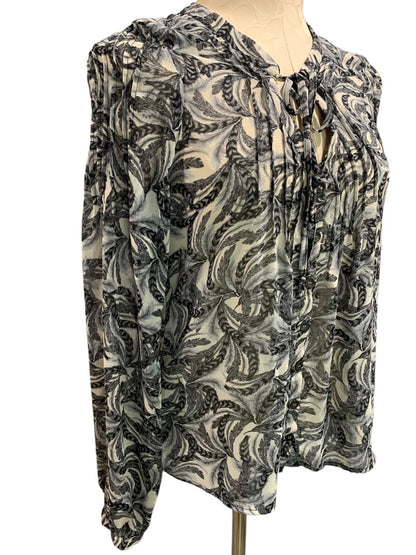 Medium Patterson J. Kincaid Womens Shirt Tie Neck Button Up Sheer Blouse