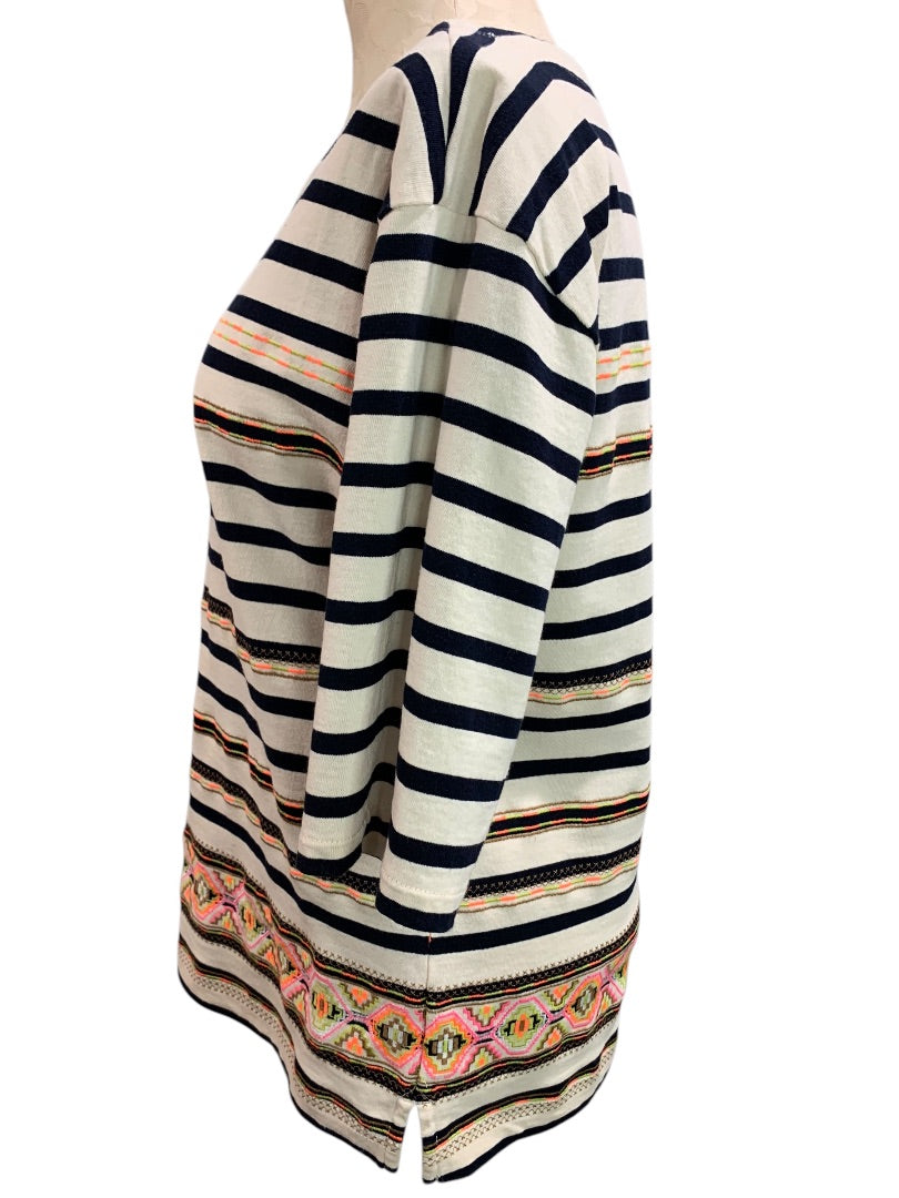 Medium J.Crew Womens Striped Aztec Shirt Pullover Short Sleeve Style 59784