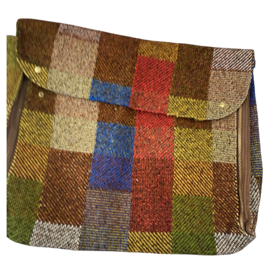 Vintage Tweed Blocked Portfolio Bag Case Side Zips Snap Closure 20"l x 15.5"h