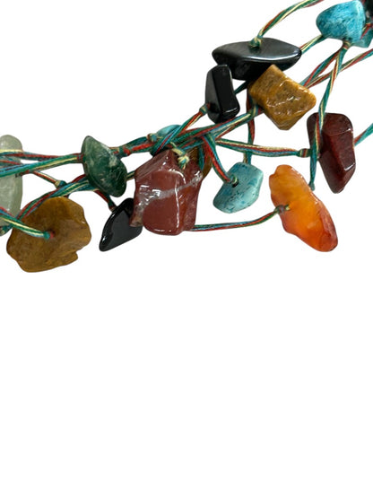 Mixed Chip Stone Turquoise Multistrand Chip Necklace Toggle Closure 16 Inch