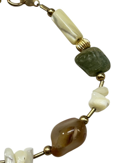 Stone Beaded Bracelet Agate Mother of Pearl 7.5 Inch Spring Clasp