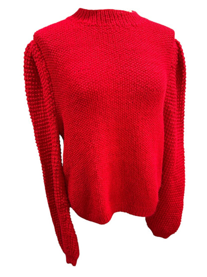 1960s Red Hand Knit Sweater Mock Neck Womens Soft