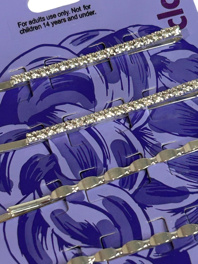 Claires New Silvertone Rhinestone Pack of 6 Bobby Pins Clip Barrettes