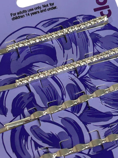 Claires New Silvertone Rhinestone Pack of 6 Bobby Pins Clip Barrettes