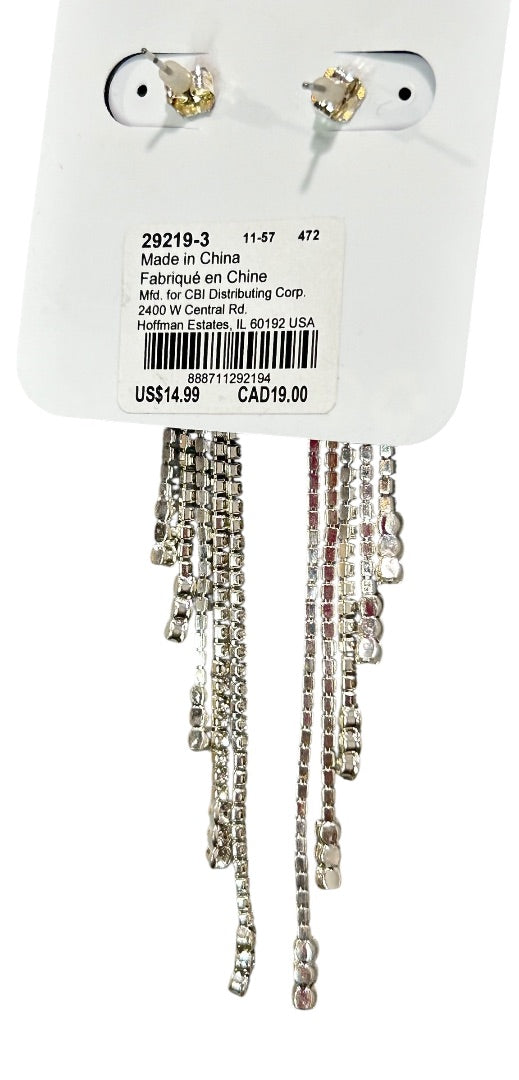 Claires New Swag Rhinestone Earrings Silvertone 4 Inch Drop Post Pierced