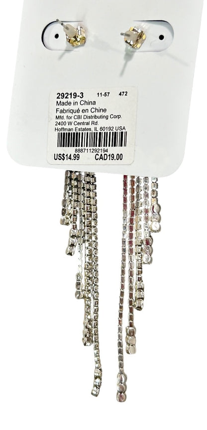 Claires New Swag Rhinestone Earrings Silvertone 4 Inch Drop Post Pierced