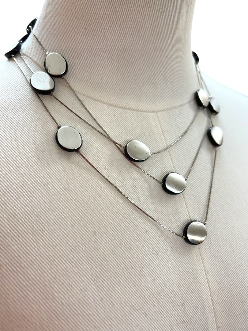 Lightweight Tiered Necklace Silvertone Black 17-20 Inch Lobster Clasp