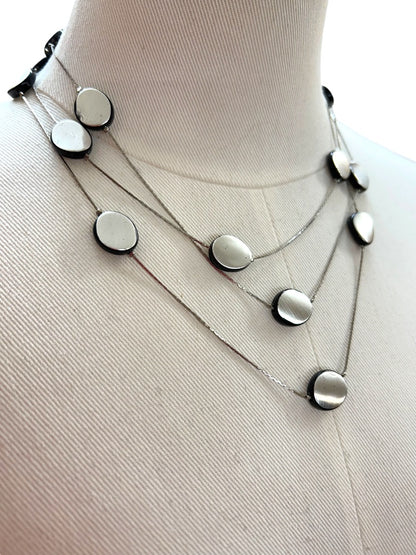 Lightweight Tiered Necklace Silvertone Black 17-20 Inch Lobster Clasp