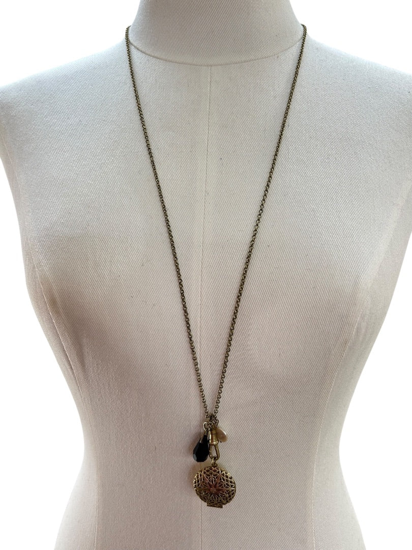 Mud Pie Goldtone Charm Necklace 30 Inch Locket Spring Clasp