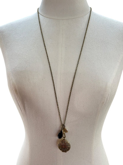 Mud Pie Goldtone Charm Necklace 30 Inch Locket Spring Clasp