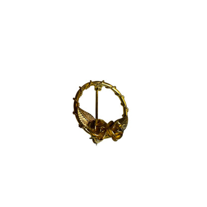 Vintage Goldtone Brooch Pin Wreath Rose 1 Inch Small