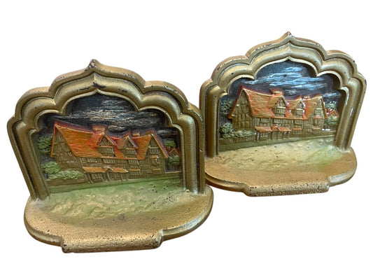 Antique Shakespeare's Stratford On Avon Bookends Bronze