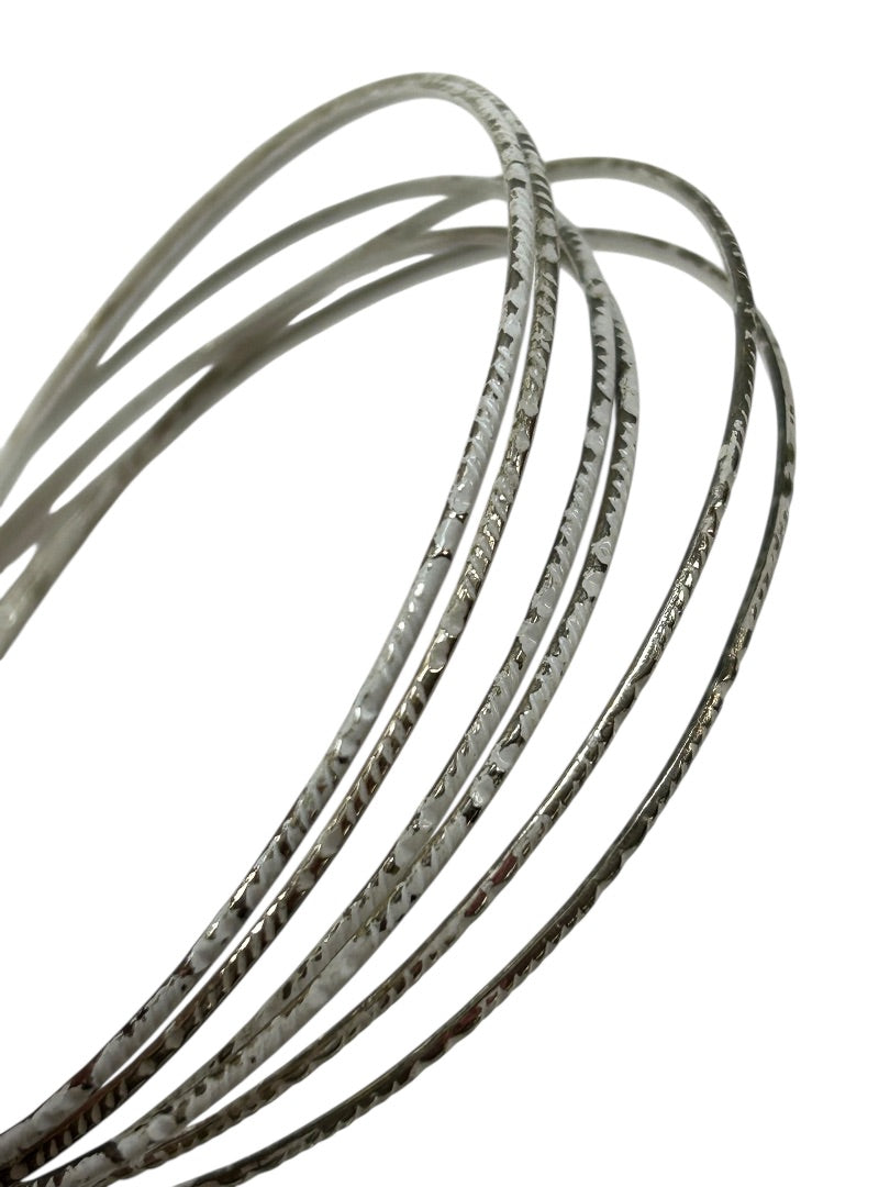 Set of 6 Silvertone Whitewashed Thin Bangle Bracelet 2.6 Inch Inside Diameter