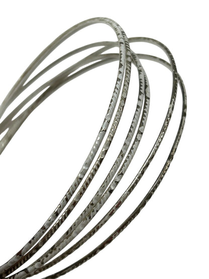 Set of 6 Silvertone Whitewashed Thin Bangle Bracelet 2.6 Inch Inside Diameter