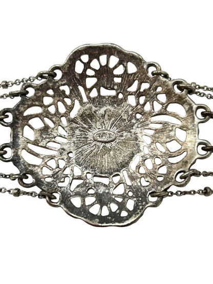 1960s Signed NRI Silvertone Bracelet Art Deco Inspired 7.25-8.5"