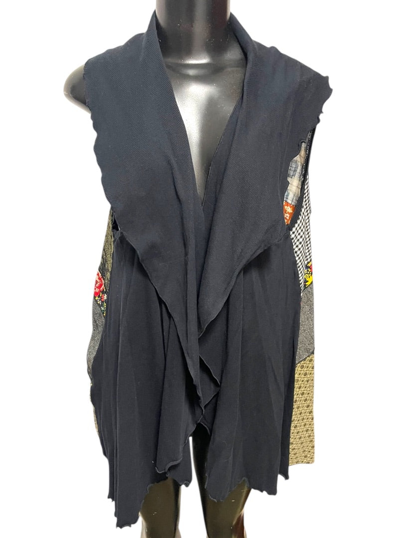 Medium Christy Fisher Sleeveless Patchwork Long Vest Made in USA
