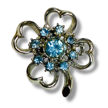Vintage Silvertone 4 Leaf Clover Brooch Pin Light Blue 1.1 Inch