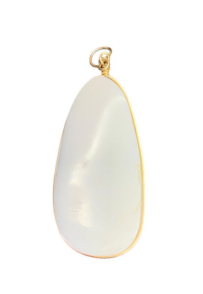 Blush Pink Polished Stone Pendant Goldtone Wire 2 Inch Drop