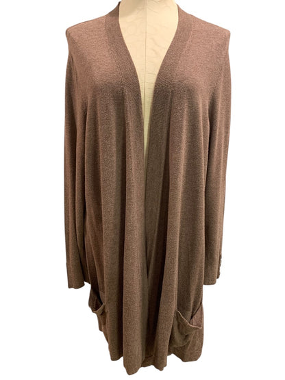 2X Roz & Ali Womens Long Tunic Cardigan Sweater Brown Pockets