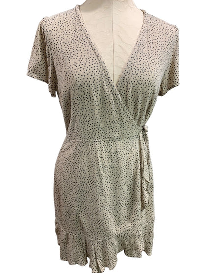 Medium Abercrombie & Fitch Wrap Dress Tan Gray Polka Dot Lined