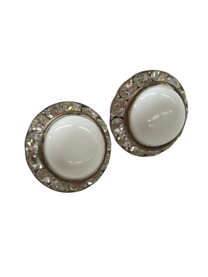 Vintage Non-Pierced Screwback Earrings White Rhinestone .75 Inch
