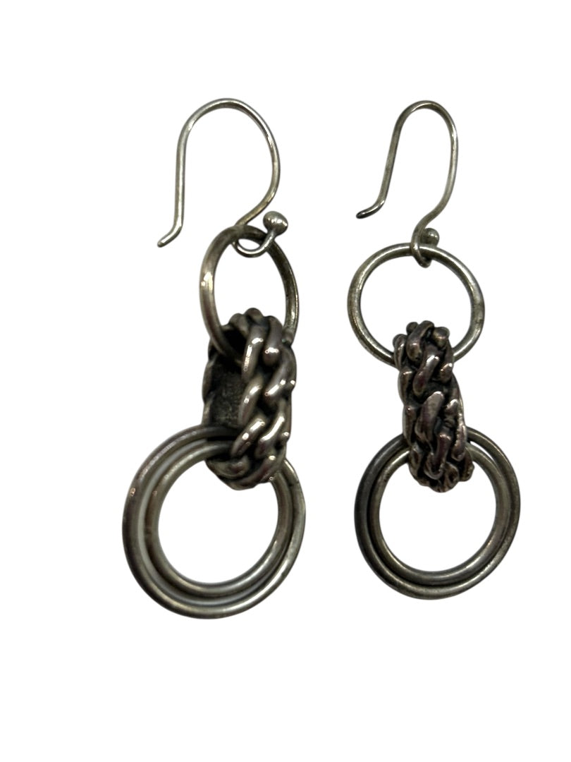 Silvertone Pierced Fish Hook Earrings Circles 1.5" Drop Dangle